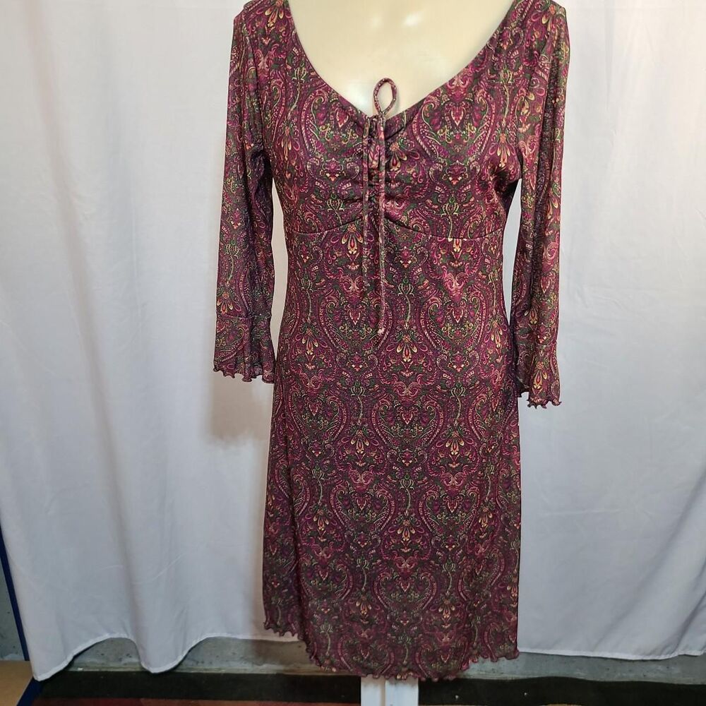 No Boundries Y2K NWT dress burgundy print 3/4 sleeve midi dress vneck